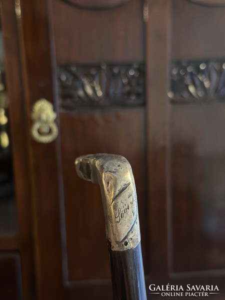 Antique walking stick with silver-plated handle