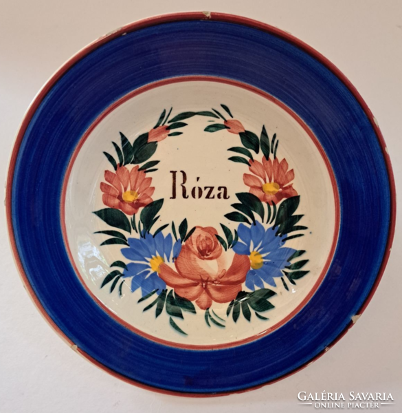 Folk Apatfalv ceramic decorative plate with rose inscription