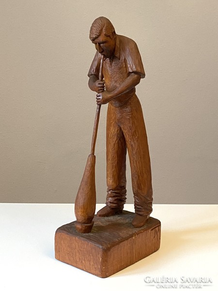 Master glassblower László Tyukodi 2001 carved wooden sculpture 43 cm
