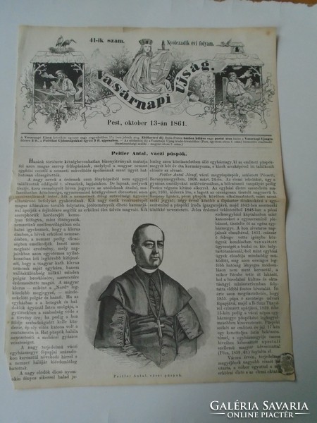 S0617 Peitler Antal - váci püspök   -Vác  - fametszet és cikk-1861-es újság címlapja