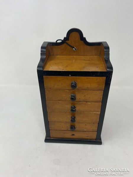 Antique bieder small wooden box with 6 drawers, mini cabinet, jewelery box cz