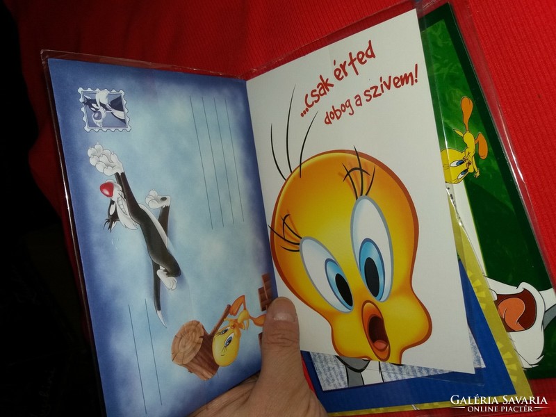 Retro képeslapcsomag postatiszta 4 db Bolondos dallamok Looney Tunes borítékos GYÁRI humoros 16