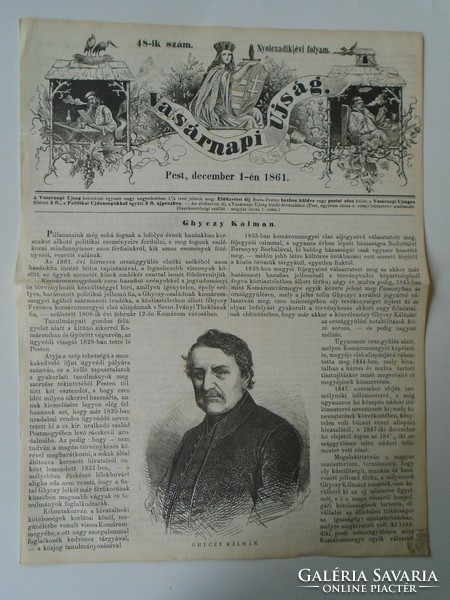 S0622 ablanczkürthi Ghyczy Kálmán- k. pénzügyminiszter - fametszet és cikk-1861-es újság címlapja