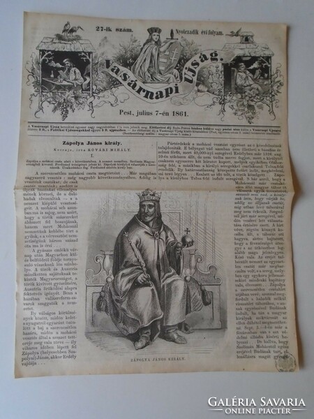 S0608 Zápolya János király (Szapolyai)  A mohácsi csata - fametszet és cikk-1861-es újság címlapja