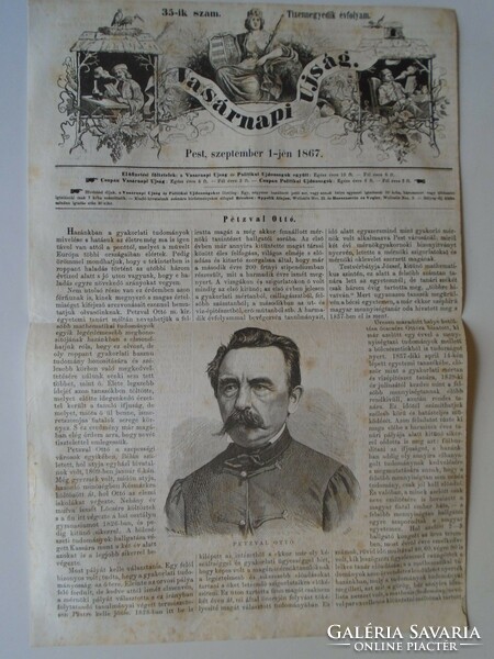 S0583  Petzval Ottó   egyetemi tanár   Késmárk - Kassa - fametszet és cikk -1867-es újság címlapja