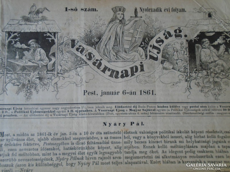 S0587 -Nyáry Pál  Pest megye főjegyzője, alispán   fametszet és cikk -1861-es újság címlapja