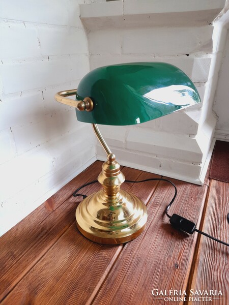Table lamp with copper base, green burr, 36 cm