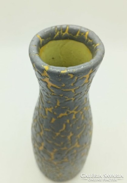 Retro iparművészeti kerámia váza, 27, 5 cm, szürke-sárga