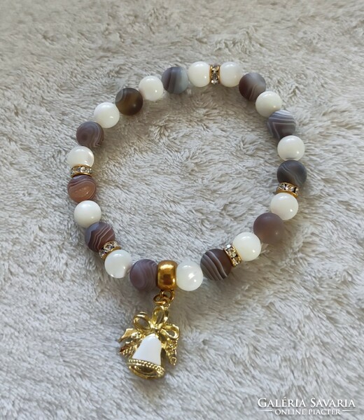New mother of pearl and matte botswana agate bracelet