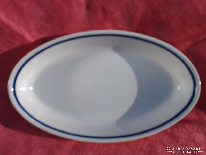 Kék csíkos ovális porcelán tál