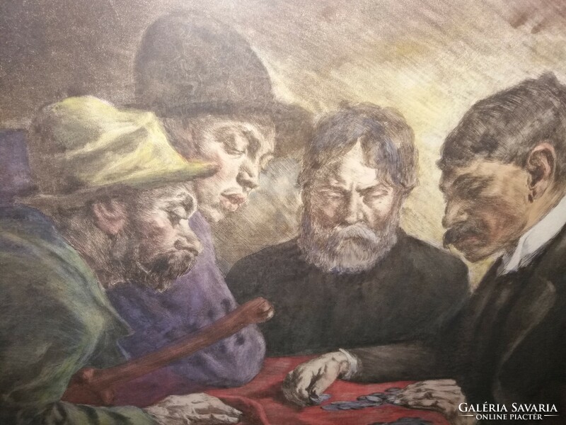 Révész Imre(1859-1945) alkotása :Osztozkodók színezett rézkarc a képek szerinti