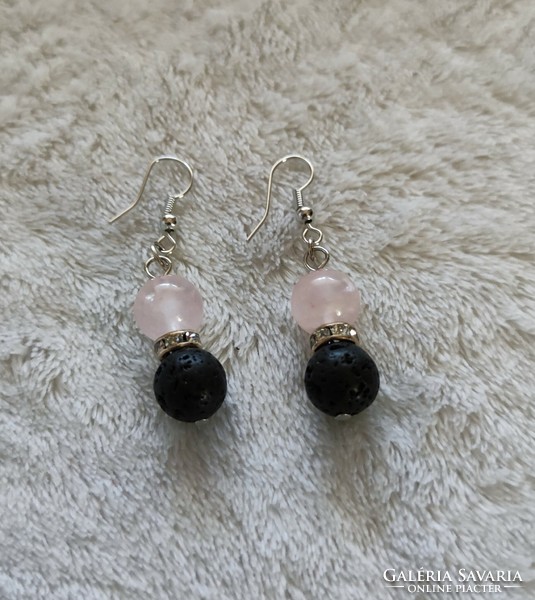New rose quartz, lava stone earrings