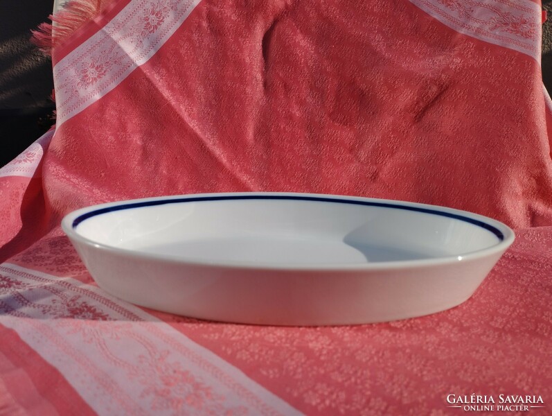Kék csíkos ovális porcelán tál