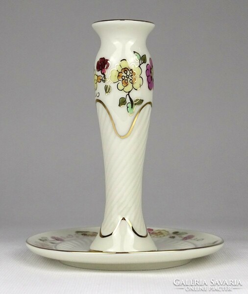 1O342 Pillangós vajszínű Zsolnay porcelán gyertyatartó 14 cm