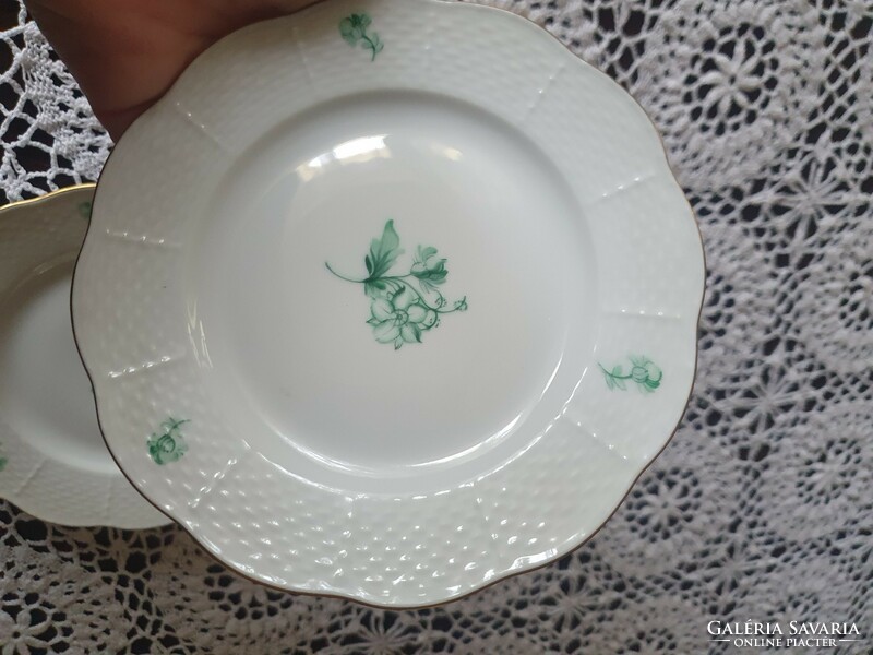 2 Herend green flower dessert plates