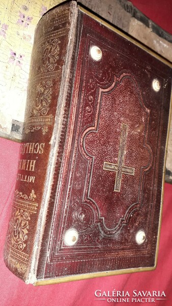 Antique 1889 gothic script copper veined leather bound prayer book with 16th century cover according to the pictures