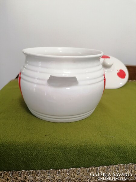 Granite pot with lid, red apple pattern