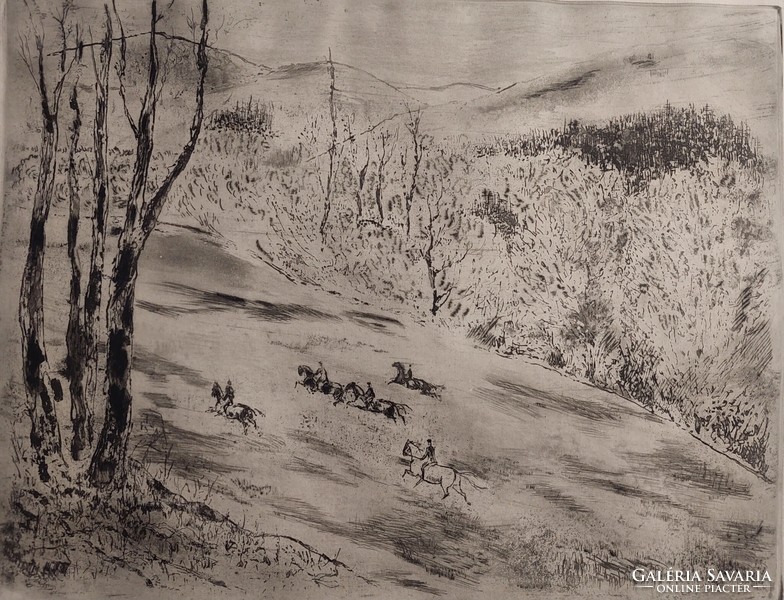 Láng rudolf etching horsemen (30 x 39 cm)