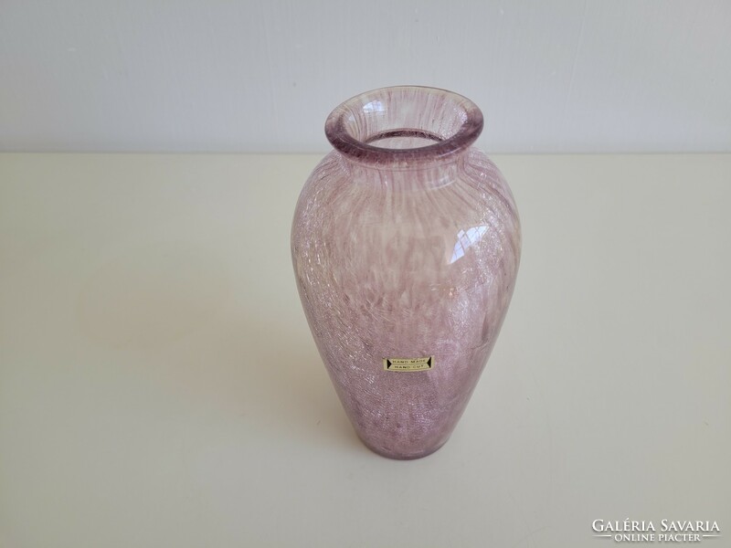 Retro Karcagi berekfürdő cracked veil glass mid century glass vase