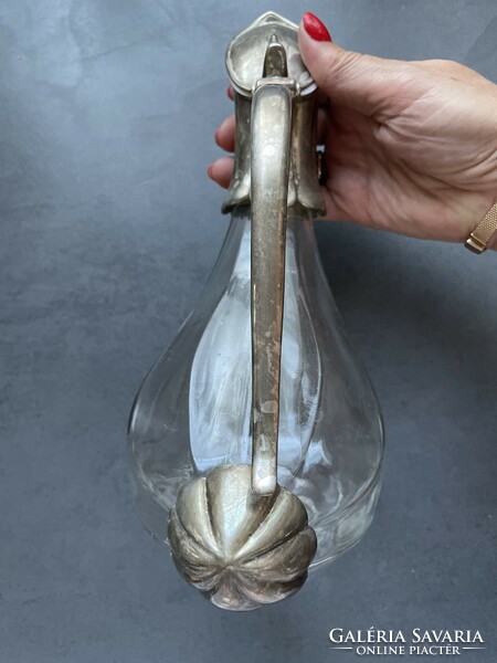 Silver-plated, special duckbill glass carafe, spout