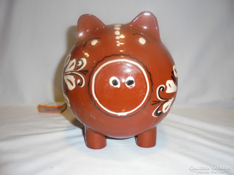 Large ceramic pig bush with folk motif decor