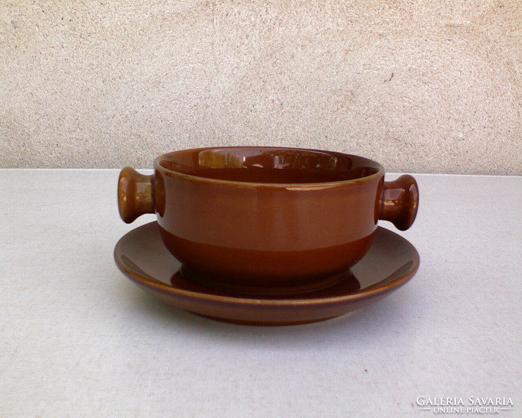 Barna kerámia leveses csésze + kis tányér