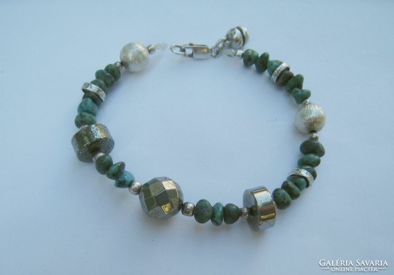 Silver bracelet with turquoise and pyrite stones