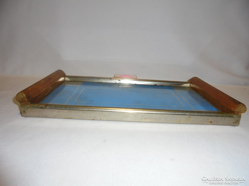 Old metal-wood-glass tray