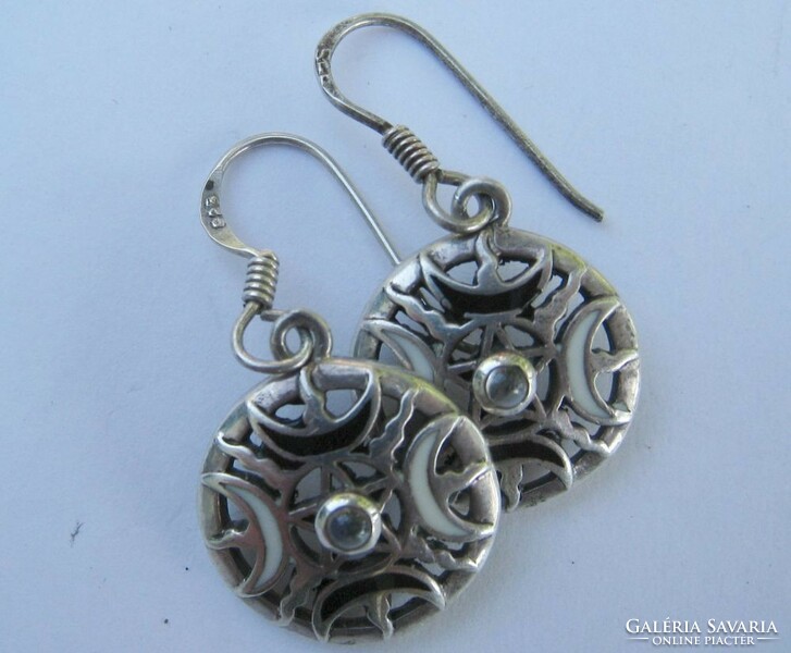 Silver earrings with moonstone, peter stone designer piece, pentagram and moons