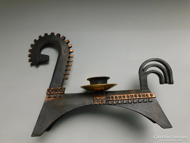 Szovjet/orosz iparművészeti figurális fém gyertyatartó - ló