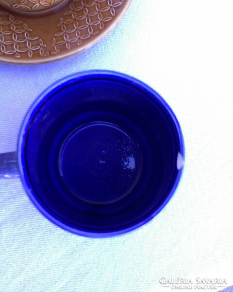 Kék-zöld-barna kerámia kávéskészlet