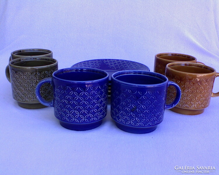 Blue-green-brown ceramic coffee set