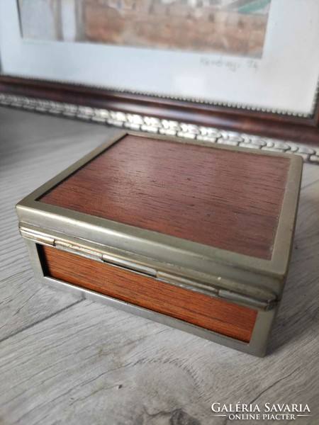 Antique metal frame wooden cigarette box