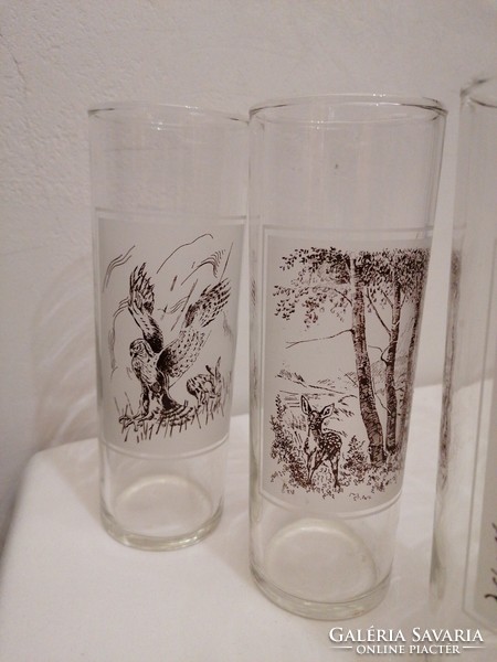 6 darabos vadászjelenetes üveg pohár készlet.