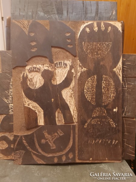 Diskay lenke (1924-1980), wooden block, size 45 x 35 cm