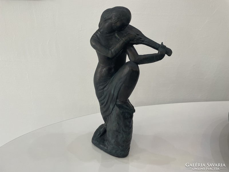 Ivan Meštrović hegedűs női lány akt szobor figura modern antik fém