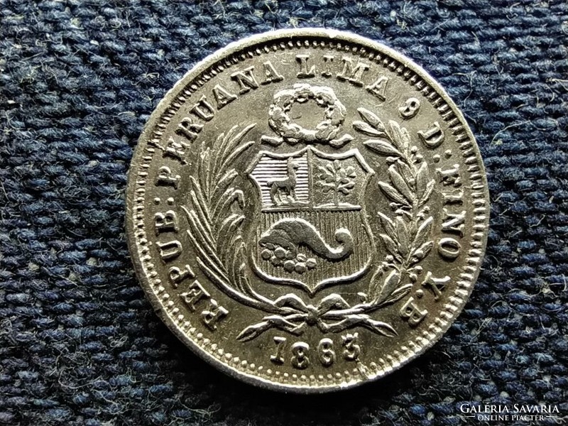 Peru Köztársaság (1822-) 1/2 Din .900 Ezüst 1863  (id78354)