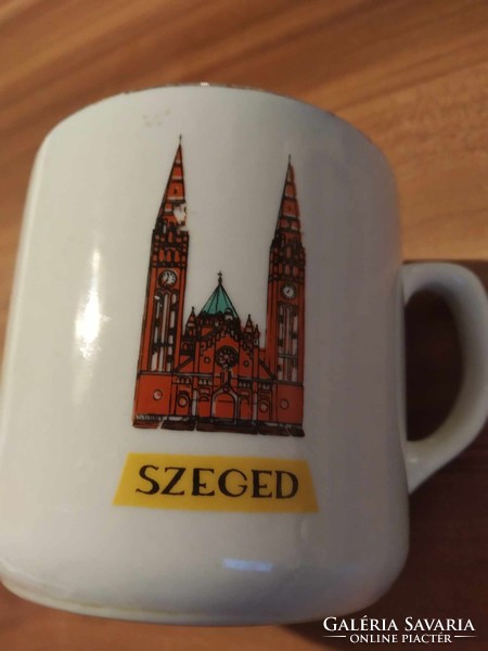Porcelain mug, marked, Zsolnay, Szeged cathedral
