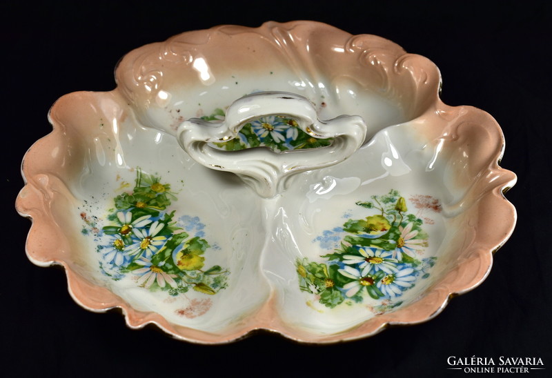 Beautifully marked and old 3-compartment porcelain serving bowl!