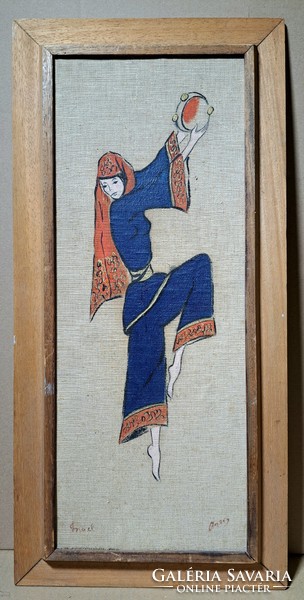 Folk Dancer, 1965 - painting from Israel, Jewish art, dance artist
