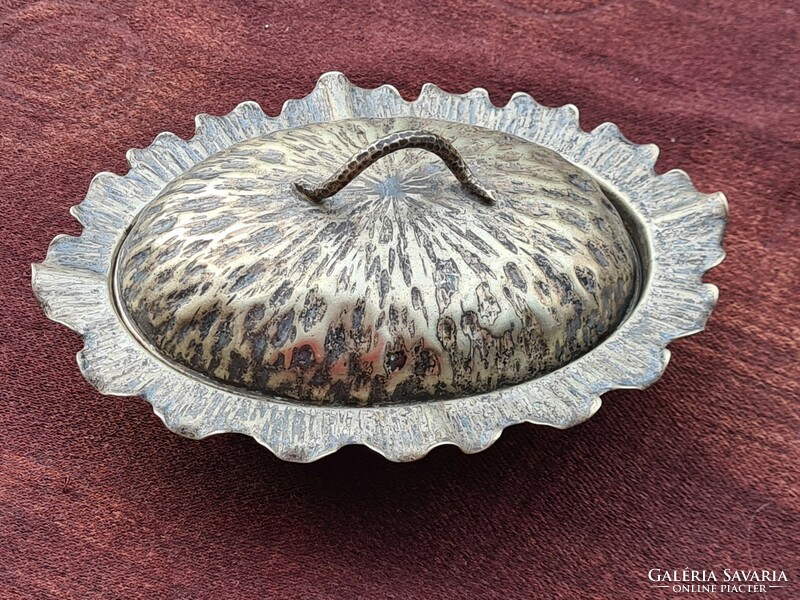Antik ezüstözött jelzett alpakka etrogtartó, judaika, szukoti ünnep kelléke