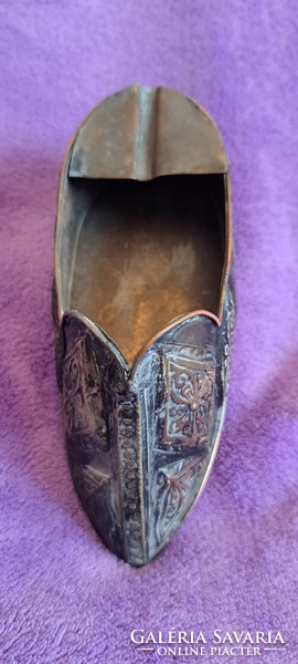 Réz cipő, miniatűr polcdísz, hamutál (M4134)