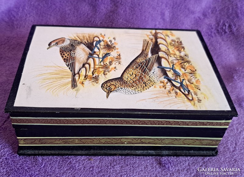Antique lacquer box with birds, lacquered wooden gift box 6. (M4145)