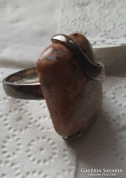 Orbicular jasper mineral stone ring combined with hallmarked 925 silver
