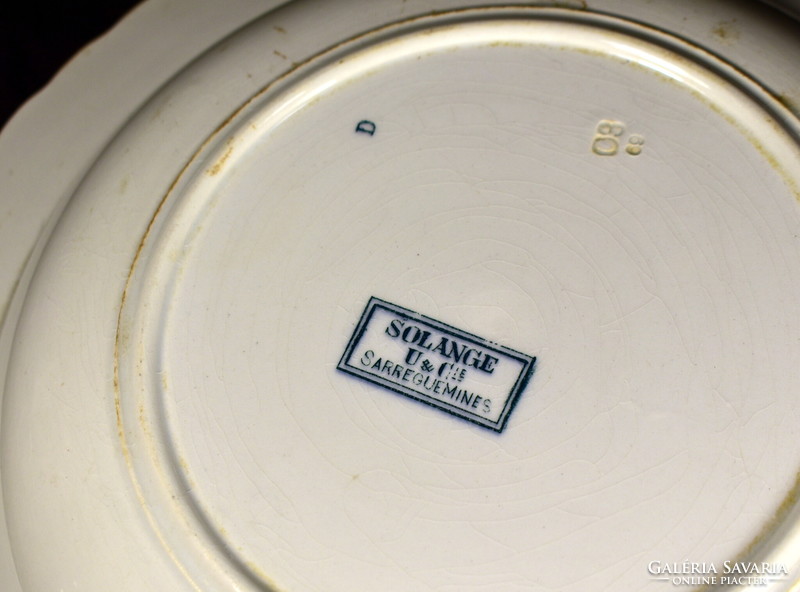 Antique French Art Nouveau Sarreguemines wide earthenware serving bowl