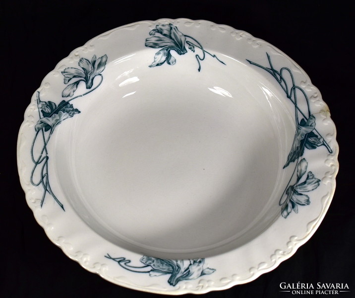 Antique French Art Nouveau Sarreguemines wide earthenware serving bowl