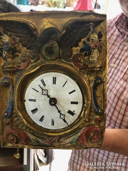 XIX. Century copper wooden wall clock, in good condition, 30 x 20 cm.