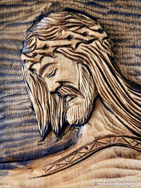 Krisztus fafaragás, egyházi falikép, plakett