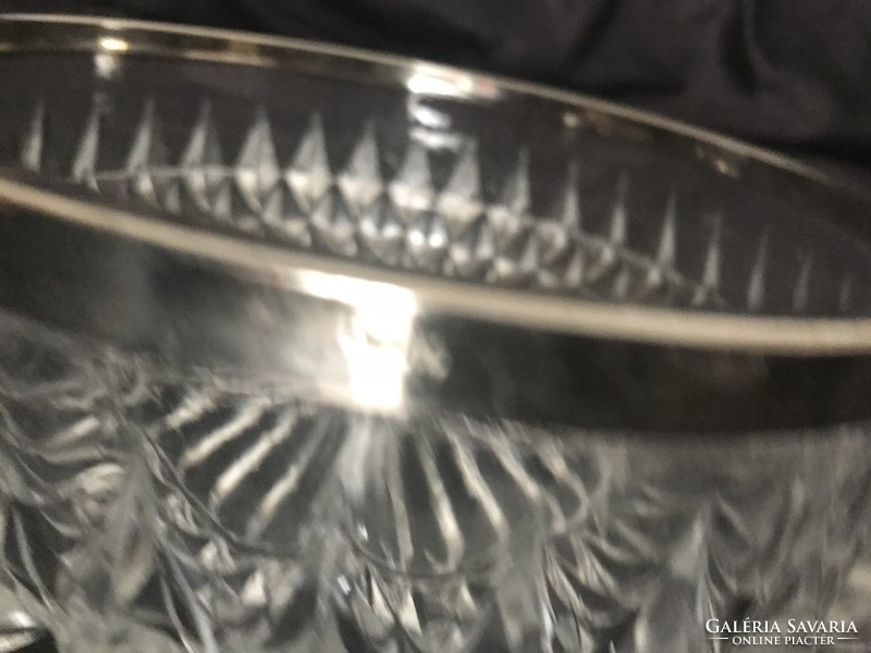 Art deco large serving bowl with silver-plated rim