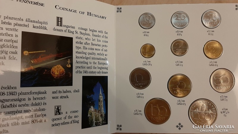 Rare !! 1993 Circulation line, pageable bu unc coins of Hungary inside silver 200 HUF